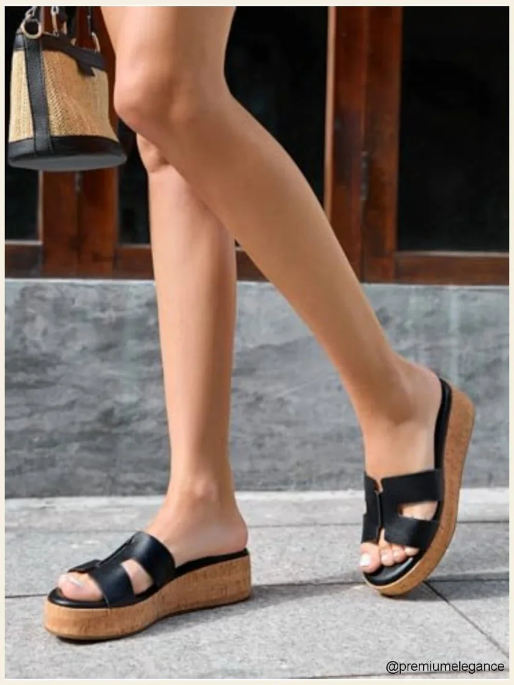 Women's Platform Wedge Sandals Open Toe Slip On Slides Cork Heeled Cutout